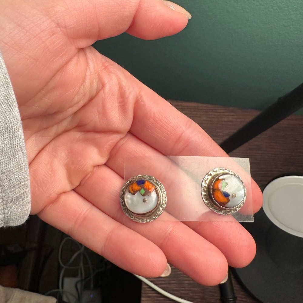 Vintage silver and mother of pearl earrings